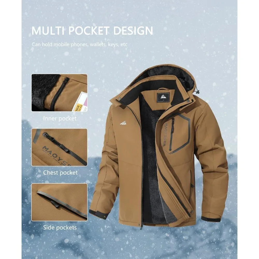 Men's Mountain Ski Jacket Winter Snow Coats Waterproof Warm Fleece Lining Jacket